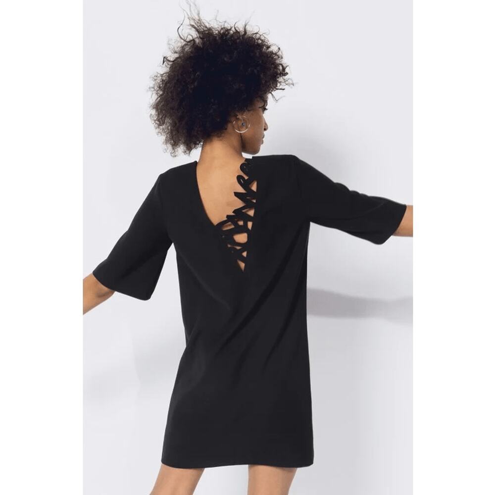 Cop.Copine Picta A-Line Dress With Laser Cut Design Black Sz 40, US L